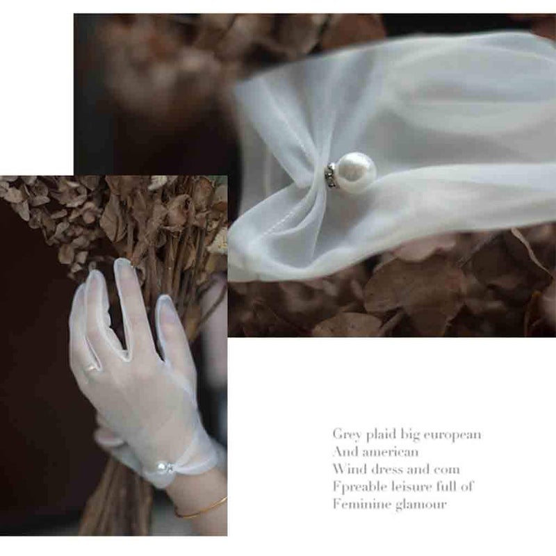 Olbye Bridal Wedding Gloves Full Fingers White Bridal Gloves For Bride and Bridesmaids Pearl Sheer Tulle Short Gloves Proms Costume Occasion Gloves - Image 3